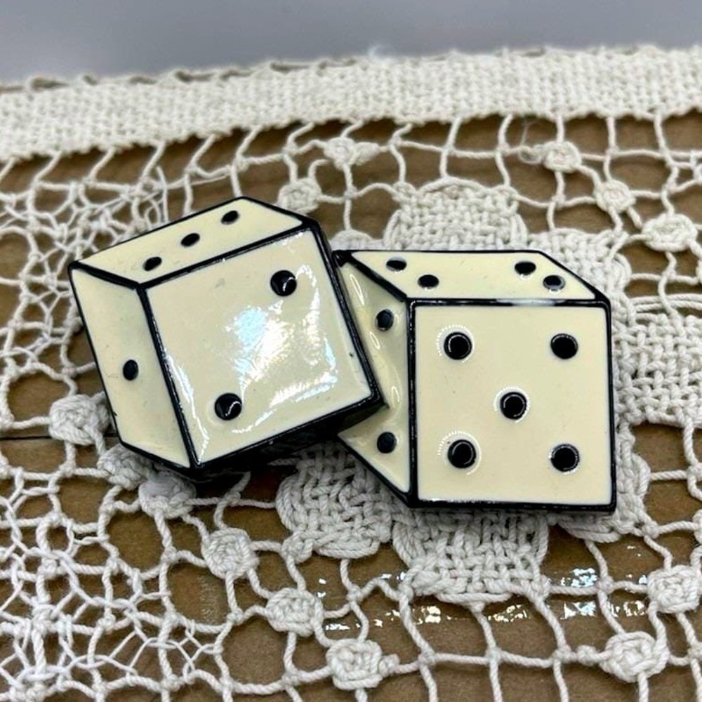 Vintage plastic black & white dice brooch